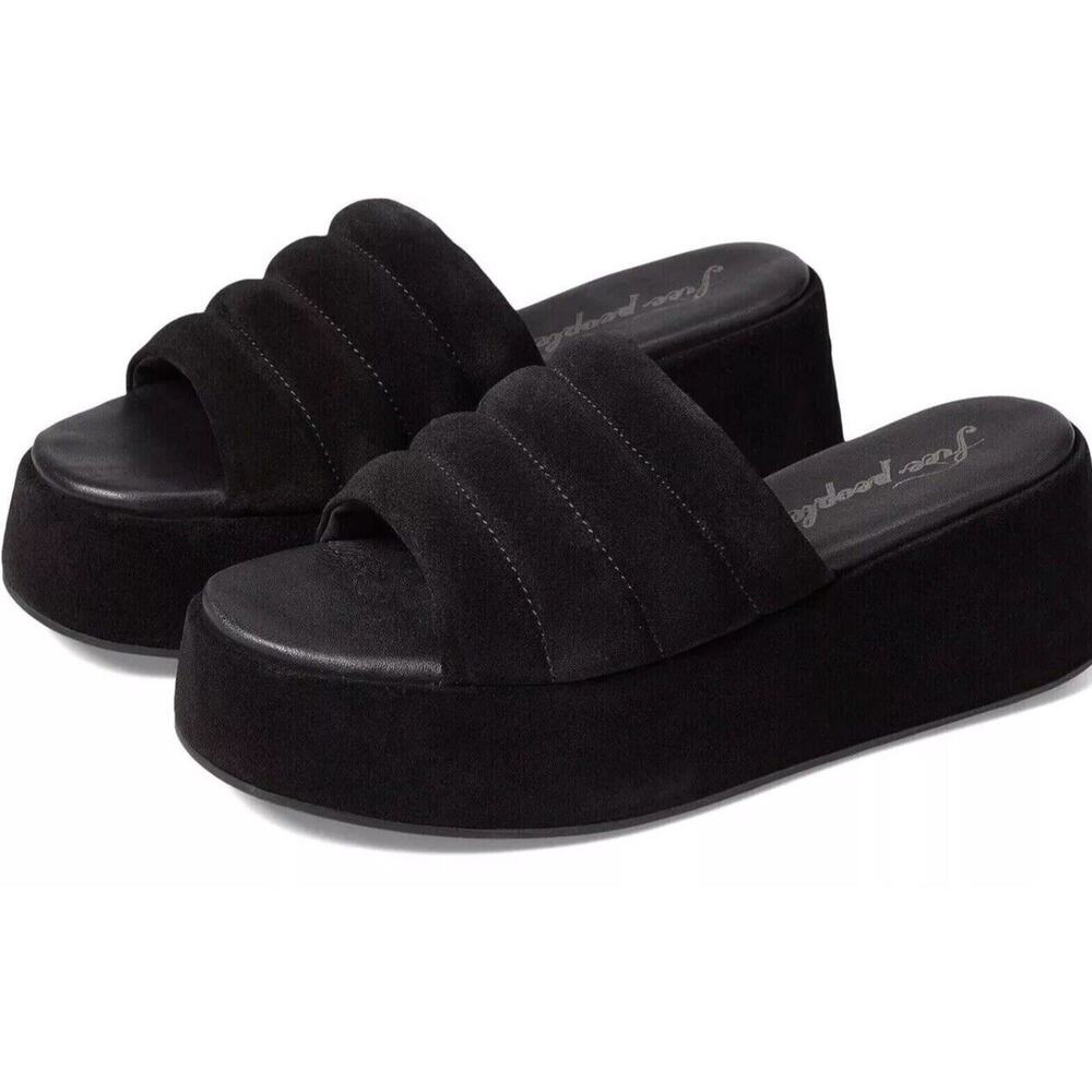 New Free People Collection Almost Paradise Platform Slip On Black Suede Size 37